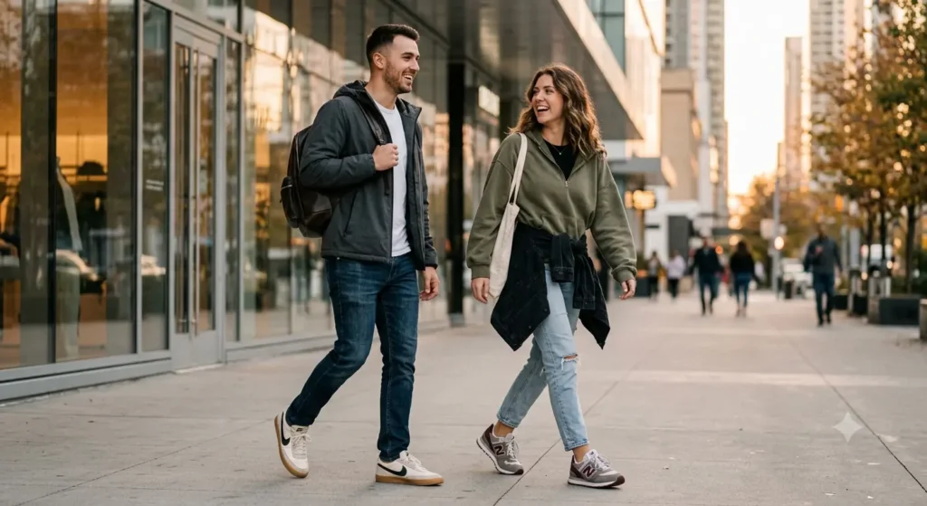 Casual everyday sneakers paired with modern streetwear outfits